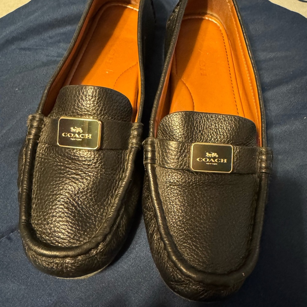 Coach Black Textured Leather Loafers